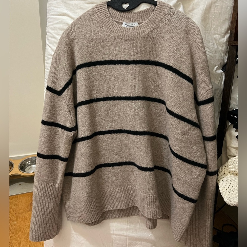 & other stories wool knit sweater beige/black stripe s